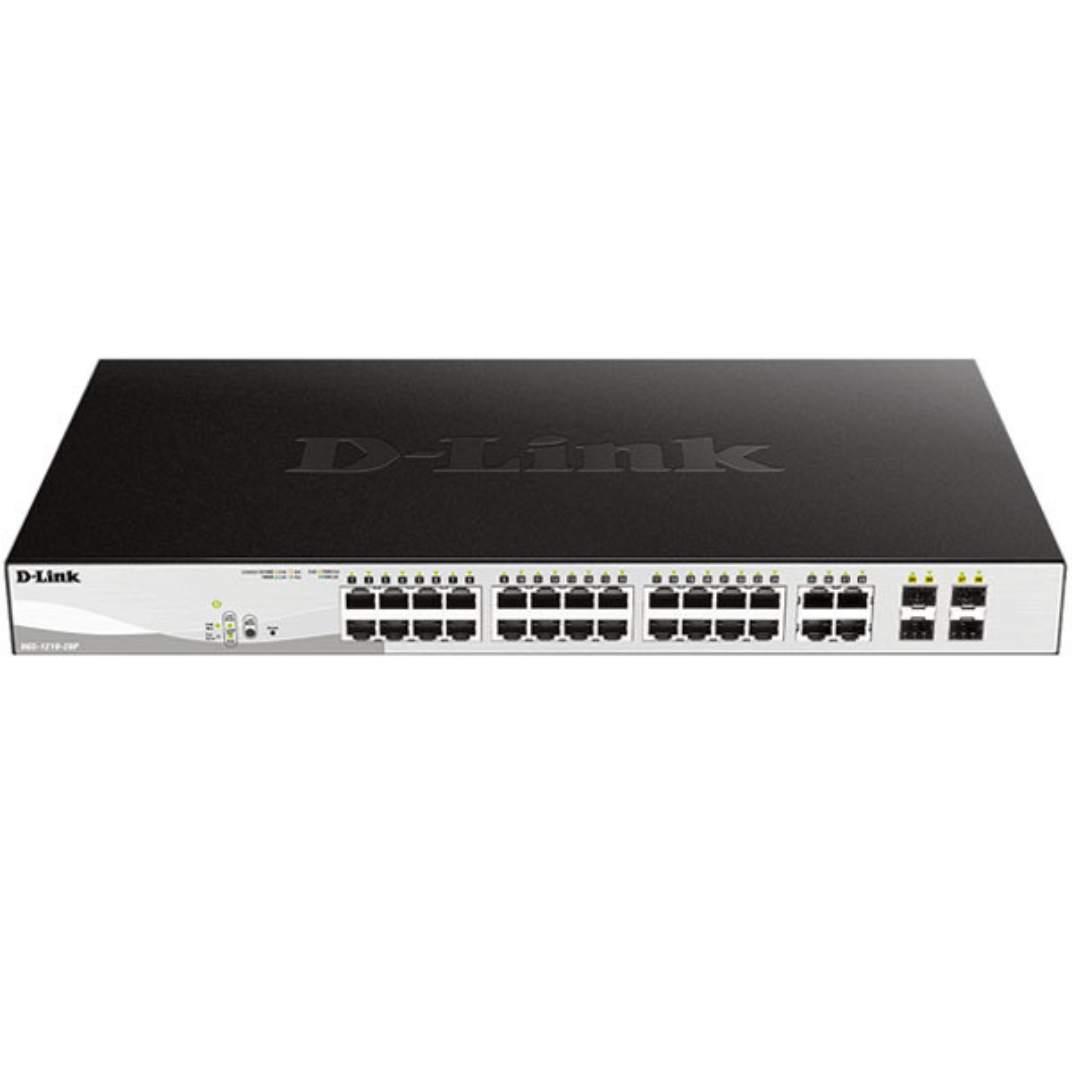 D-Link DGS-F1210-26PS-E – 24 port Managed Gigabit Switch with 24 10/100/1000 Mbps PoE ports, 2 Gigabit SFP uplink ports. – DGS-F1210-26PS