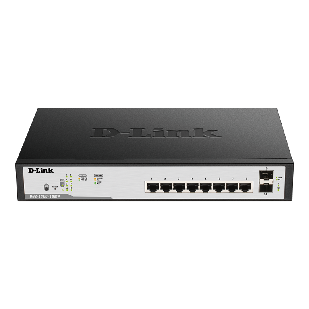 D-Link 8 Port PoE Gigabit Smart Managed Switch + 2 SFP ports - DGS-F1100-10PS