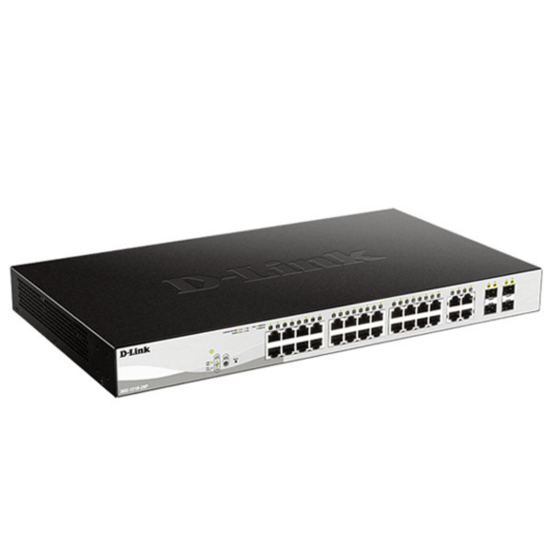 D-Link DGS-F1210-26PS-E – 24 port Managed Gigabit Switch with 24 10/100/1000 Mbps PoE ports, 2 Gigabit SFP uplink ports. – DGS-F1210-26PS