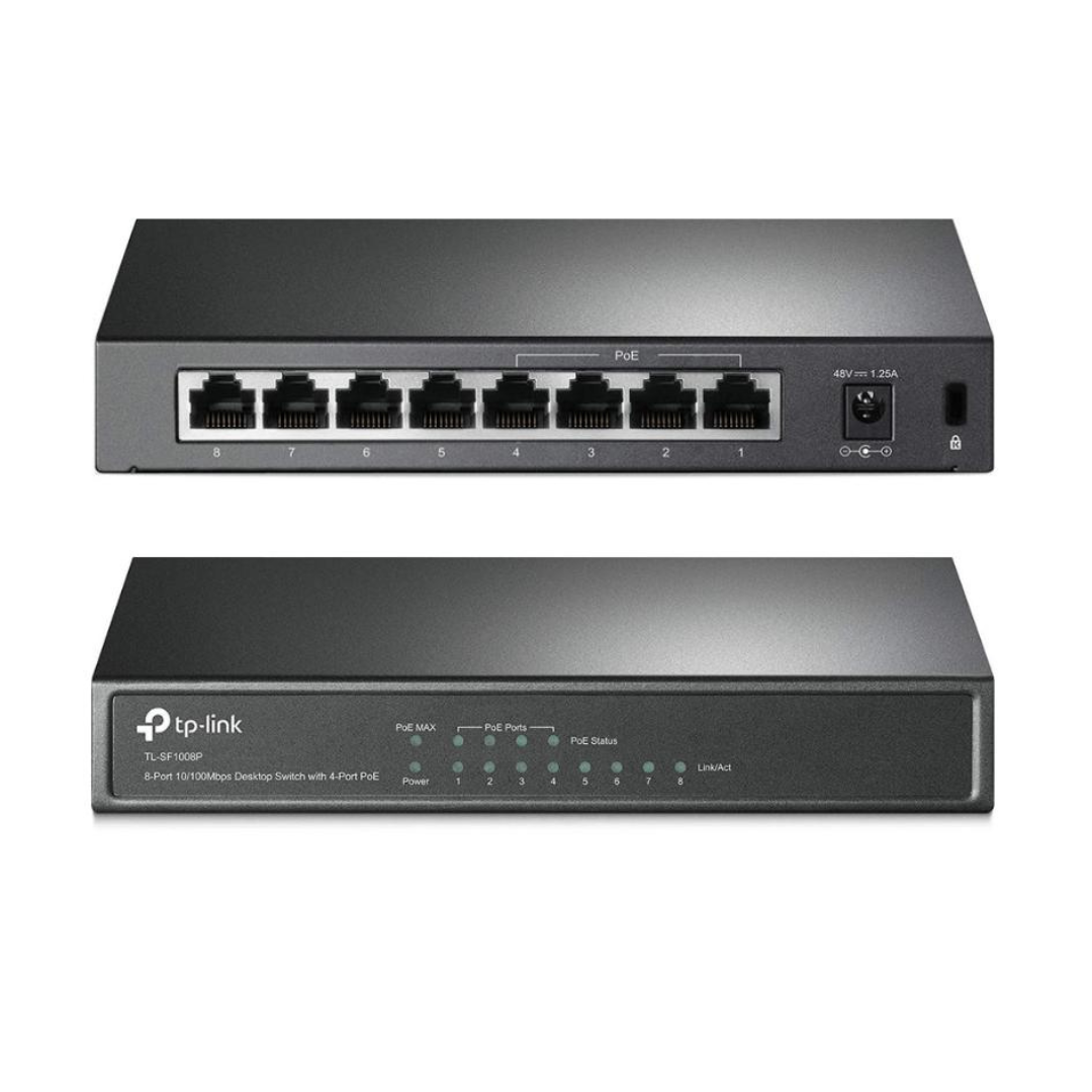 TP-Link 8-port 10/100Mbps Desktop PoE Switch, 4 PoE ports + 4 non PoE ports, 57W PoE Budget TL-SF1008P