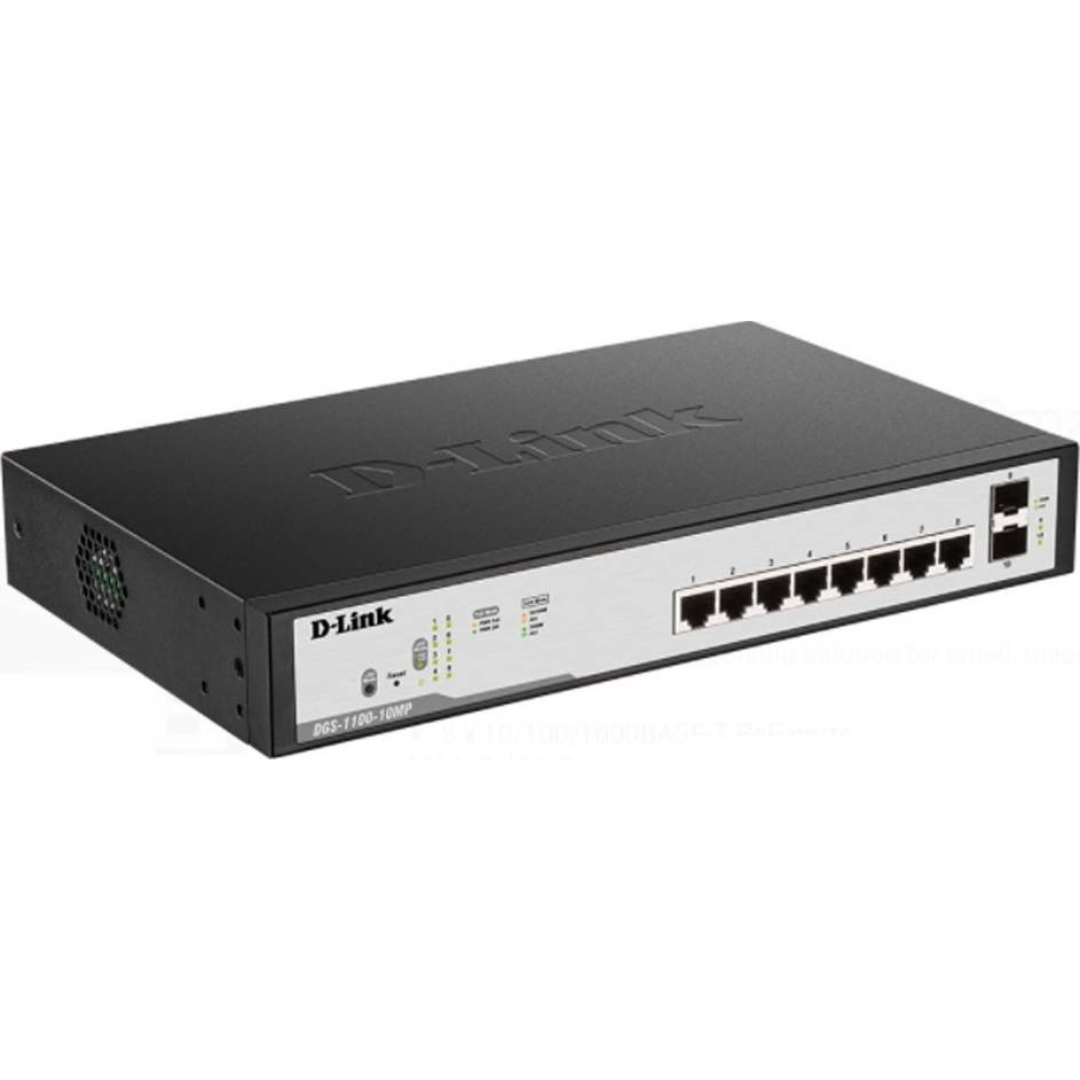 D-Link 8 Port PoE Gigabit Smart Managed Switch + 2 SFP ports - DGS-F1100-10PS